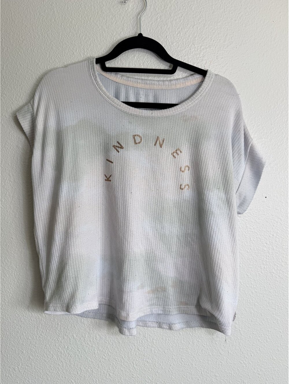 Cropped Ribbed Tee Kindness Graphic Off White Boxy Drop Shoulder lounge shirt